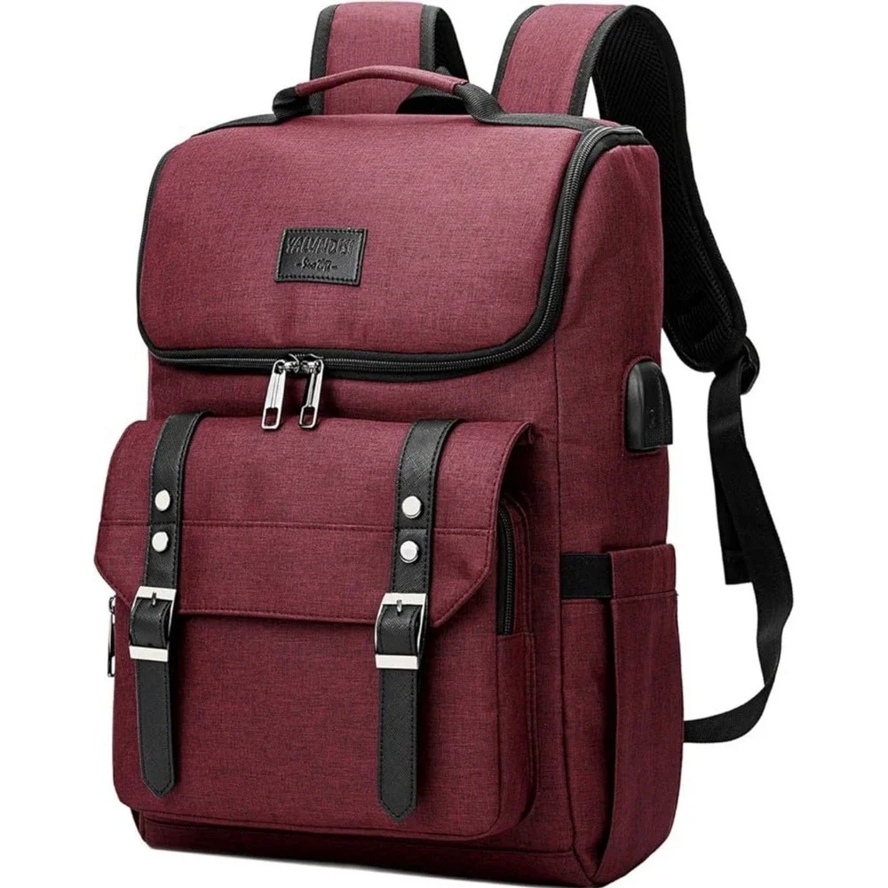 YALUNDISI Vintage‎ Backpack Travel Laptop Backpack with USB Dark Red